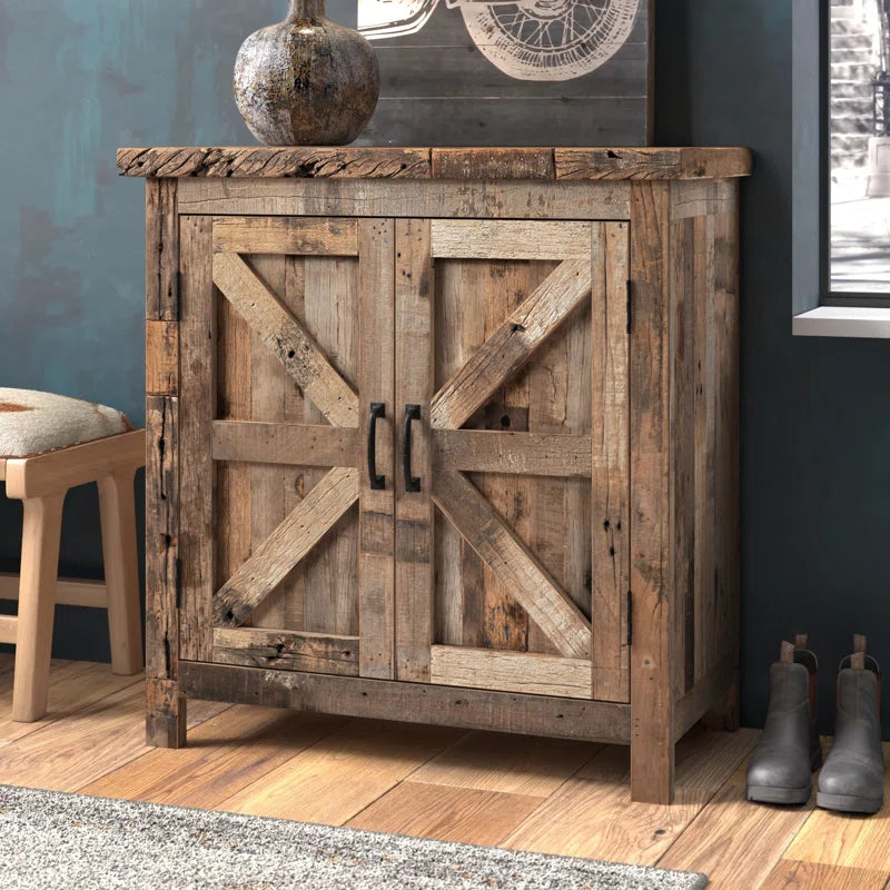 Solid Wood Rustic Industrial Accent Cabinet Dining Storage