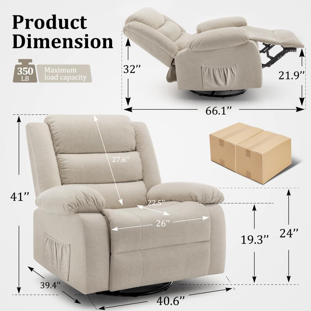 Recliner Chair, Wide Rocker Chair, Rocking Chair with Massage and Heat,360°Swivel.