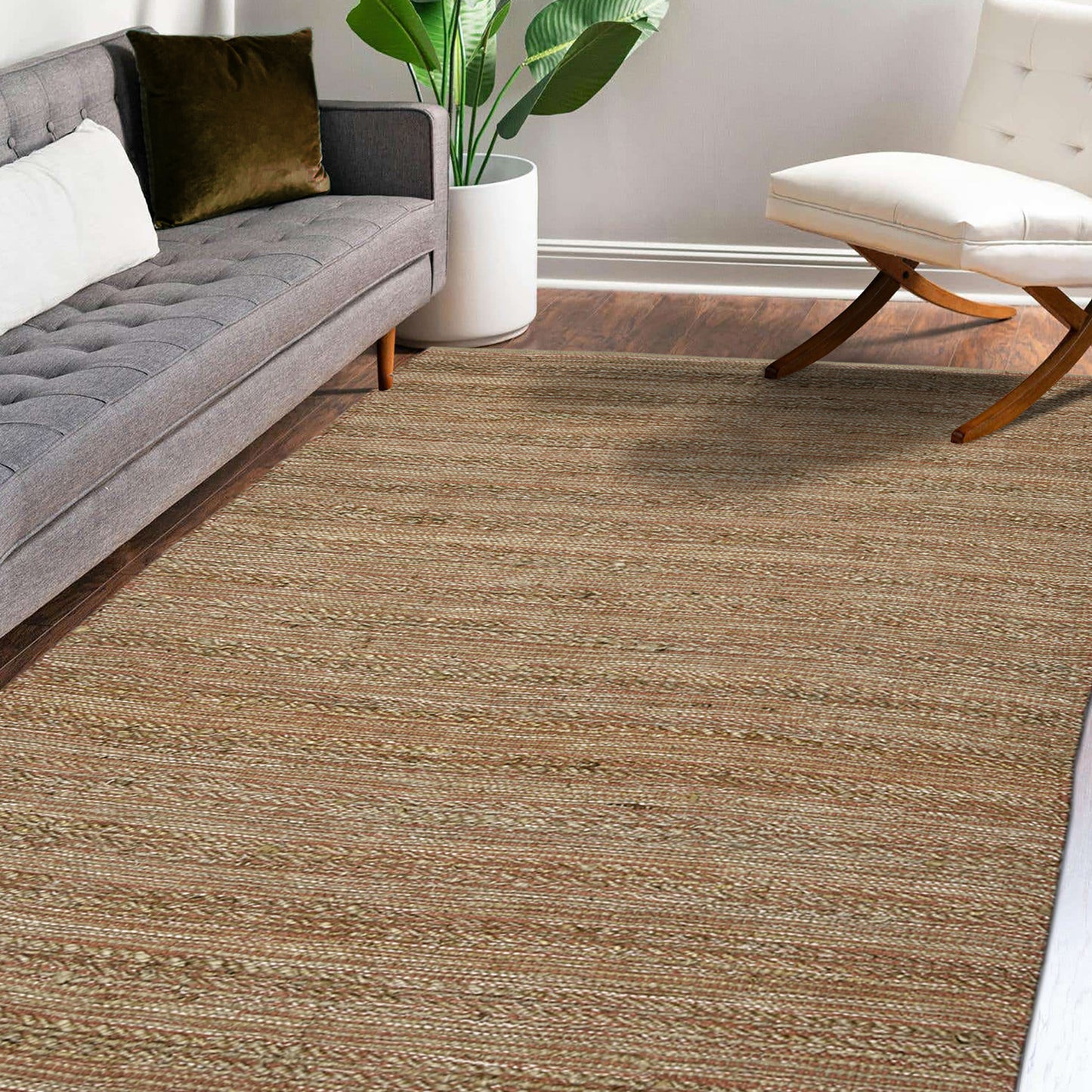 2' X 3' Brown And Brick Red Jute Striped Flatweave Handmade Area Rug