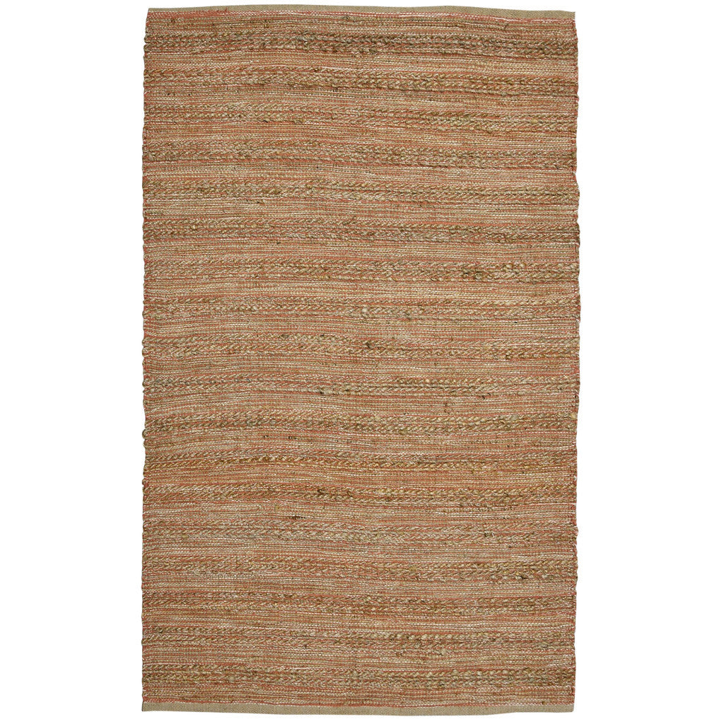 2' X 3' Brown And Brick Red Jute Striped Flatweave Handmade Area Rug