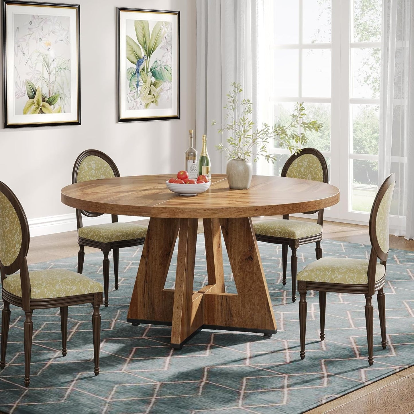 Farmhouse Dining Table, 47 Inch round Dinner Table for 4, Rustic round Dining Room Table for Home Dining Room Living Room (Wood)