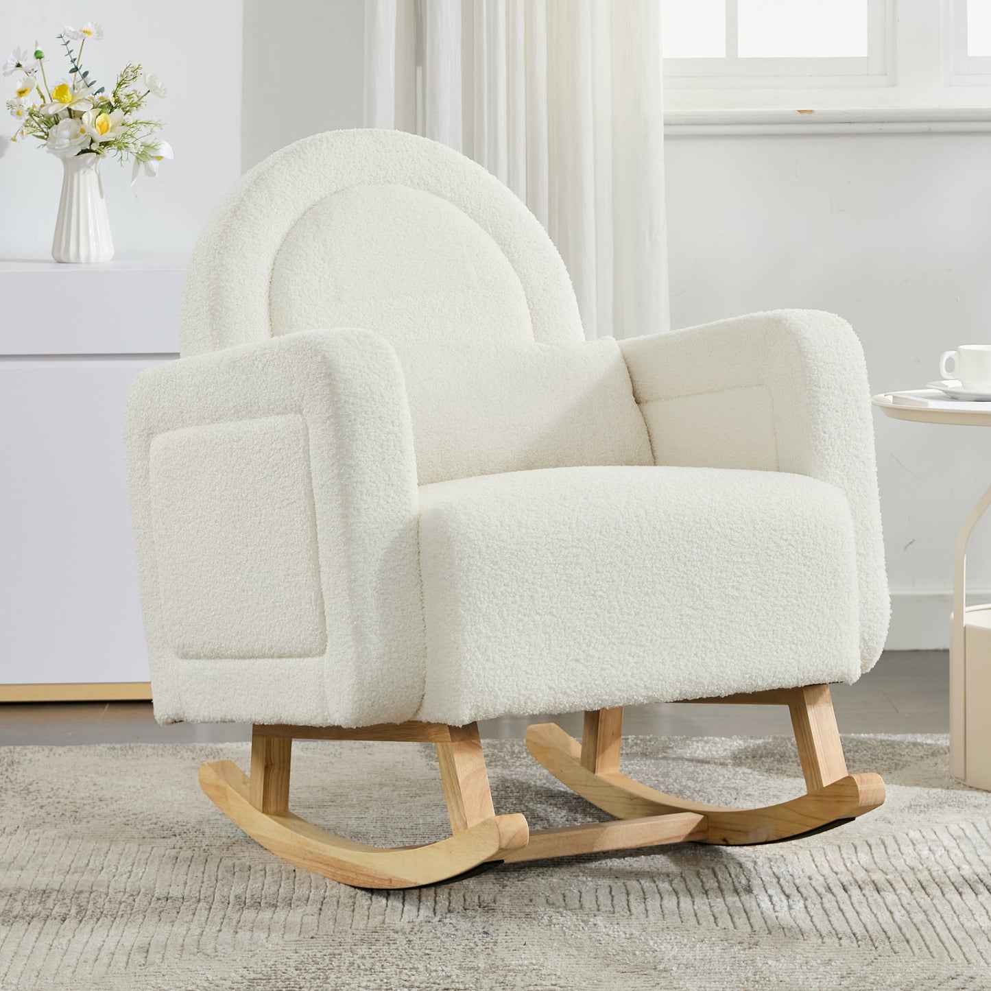 Accent Rocking Chair with Curved Back & Pillow