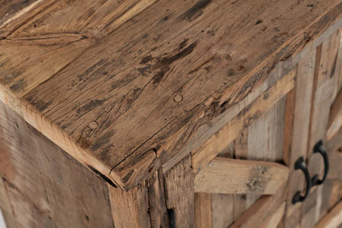 Solid Wood Rustic Industrial Accent Cabinet Dining Storage