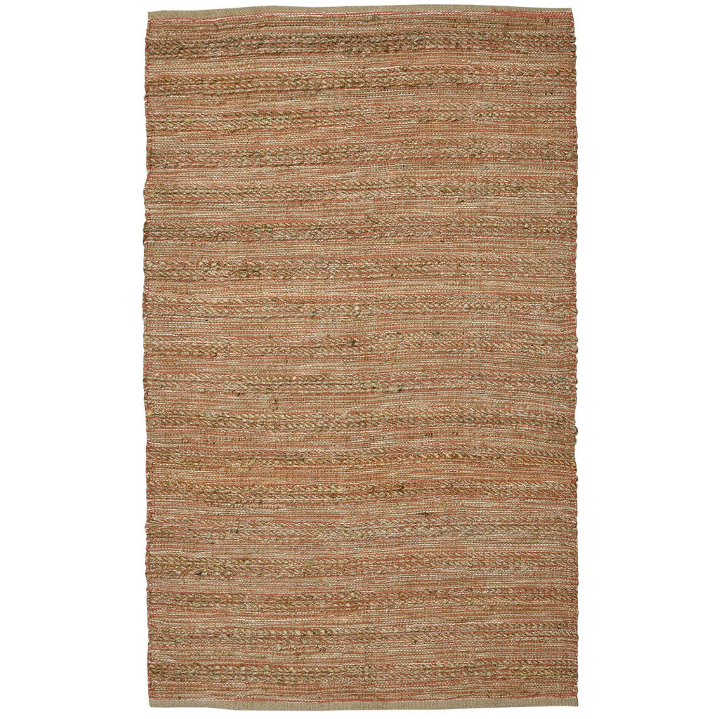 2' X 3' Brown And Brick Red Jute Striped Flatweave Handmade Area Rug