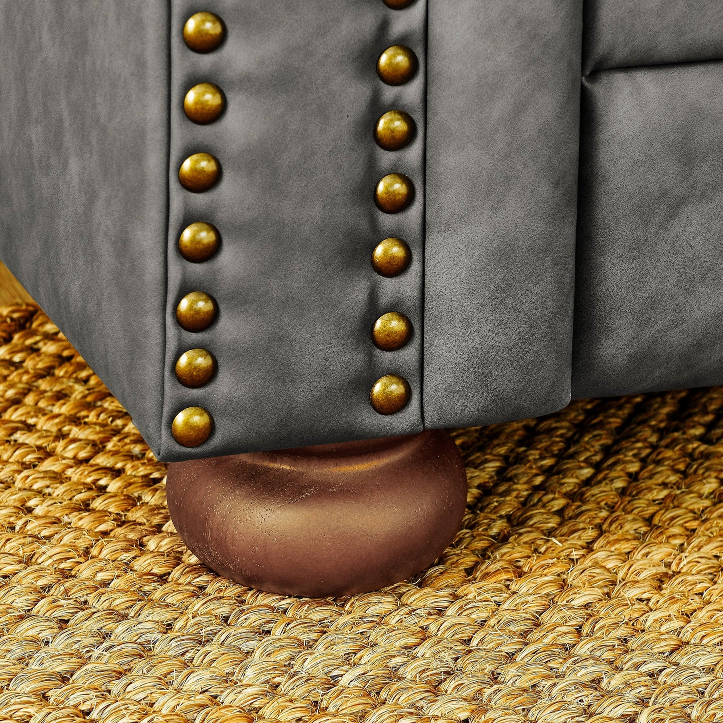 Chesterfield Sofa 3-Seater Sofa Scrolled Arms with Nailhead Decoration