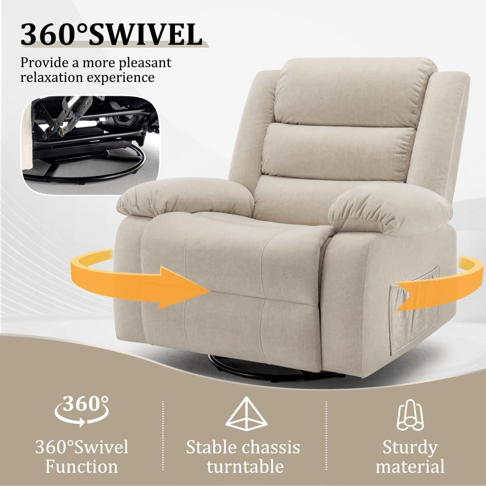 Recliner Chair, Wide Rocker Chair, Rocking Chair with Massage and Heat,360°Swivel.