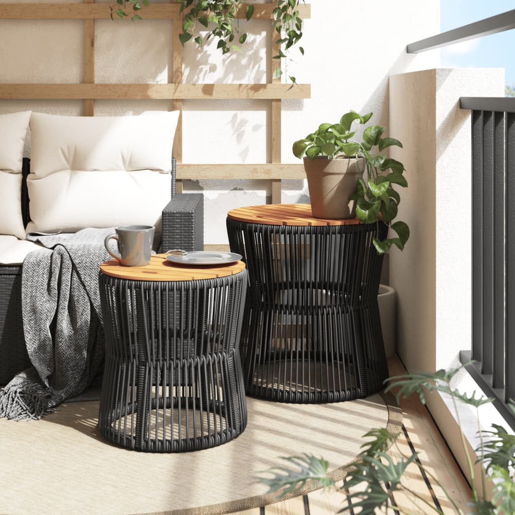 Patio Side Tables 2 pcs with Wooden Top