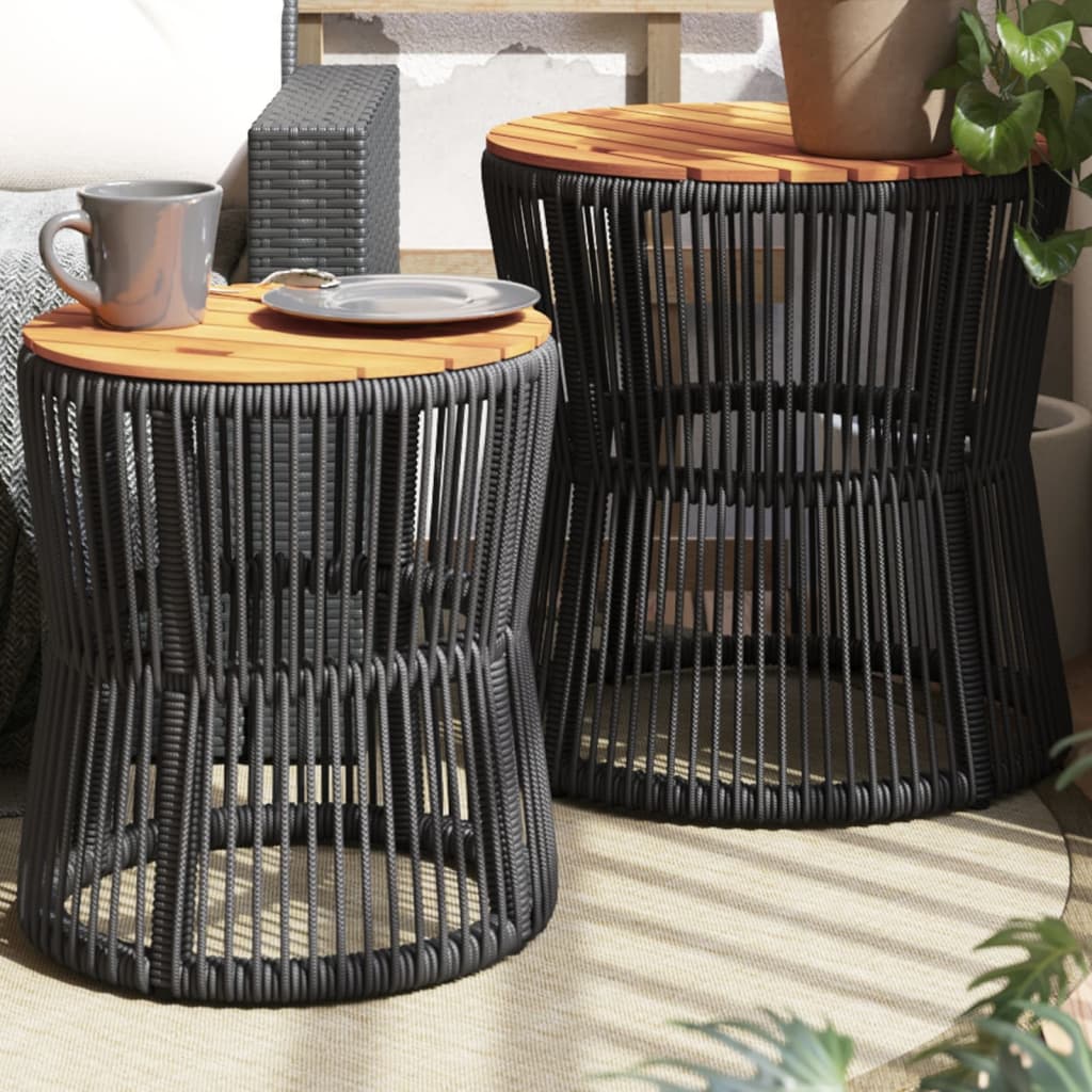 Patio Side Tables 2 pcs with Wooden Top