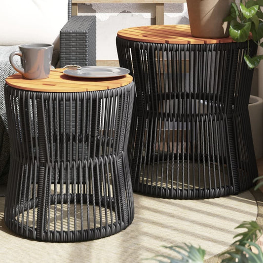Patio Side Tables 2 pcs with Wooden Top