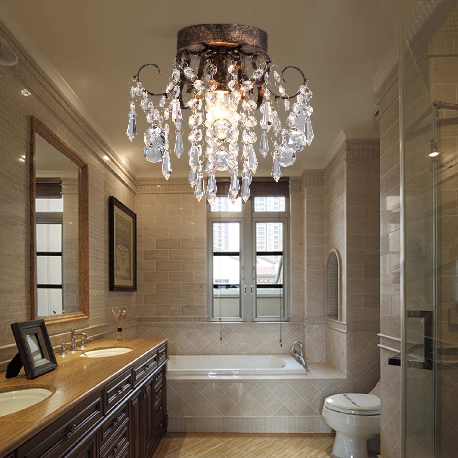 Small Crystal Ceiling Light Fixture Flush Mount,Black Ceiling Lights Modern Chandelier,Bedroom Hallway Closet Light Fixture Ceiling,Dia9.5 1 Light.-0
