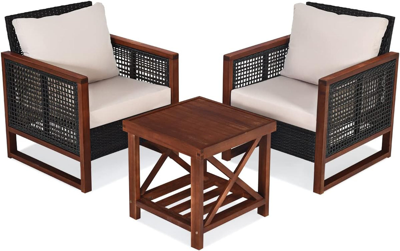 3 Pieces Outdoor Patio Furniture Set Wicker Chairs with Coffee Table