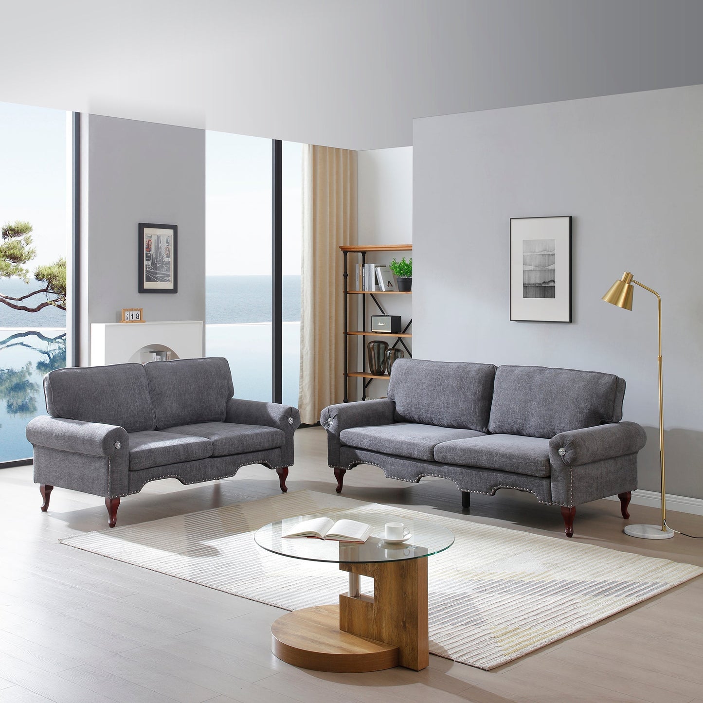2 Piece Sectional Sofa Set with Movable Pillows