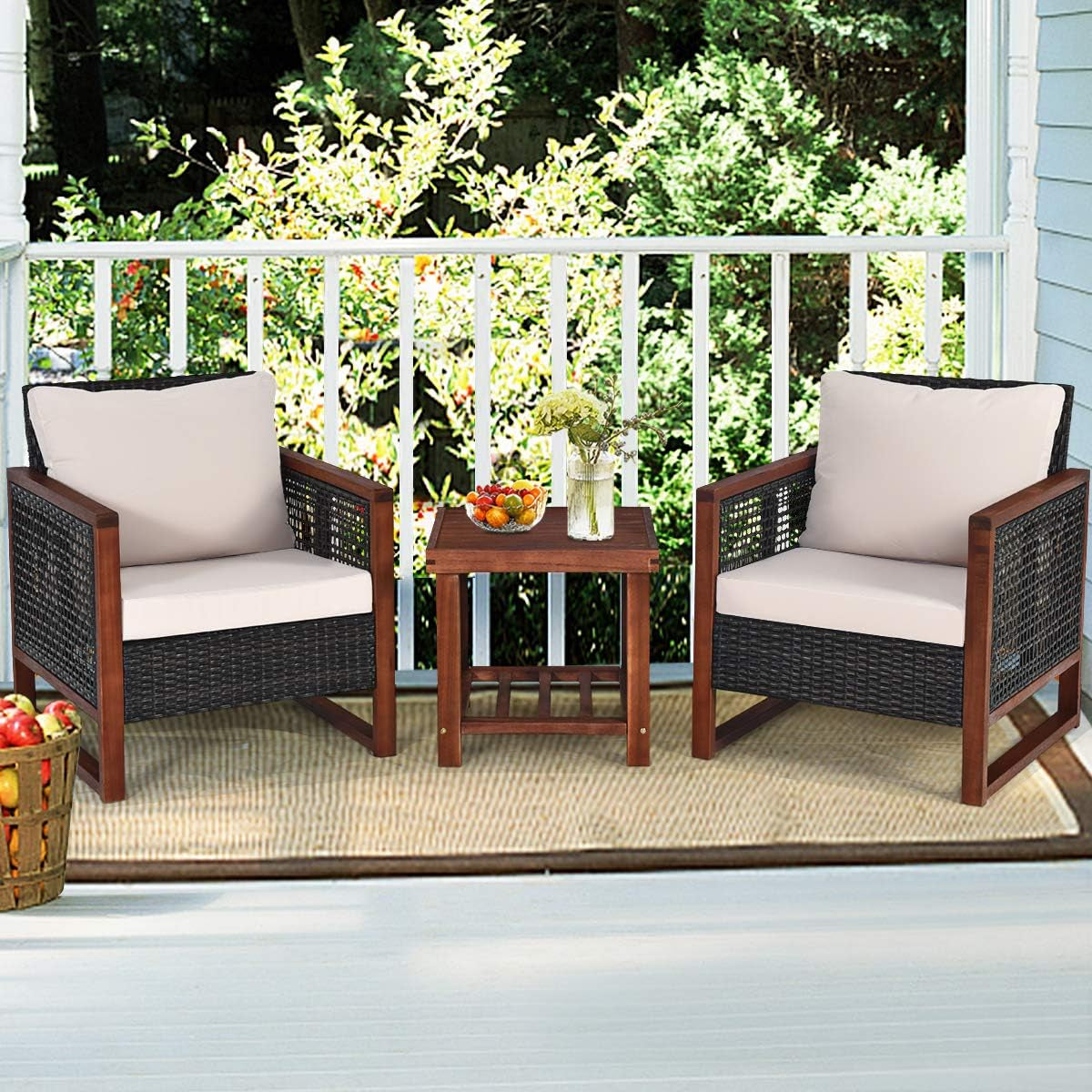 3 Pieces Outdoor Patio Furniture Set Wicker Chairs with Coffee Table