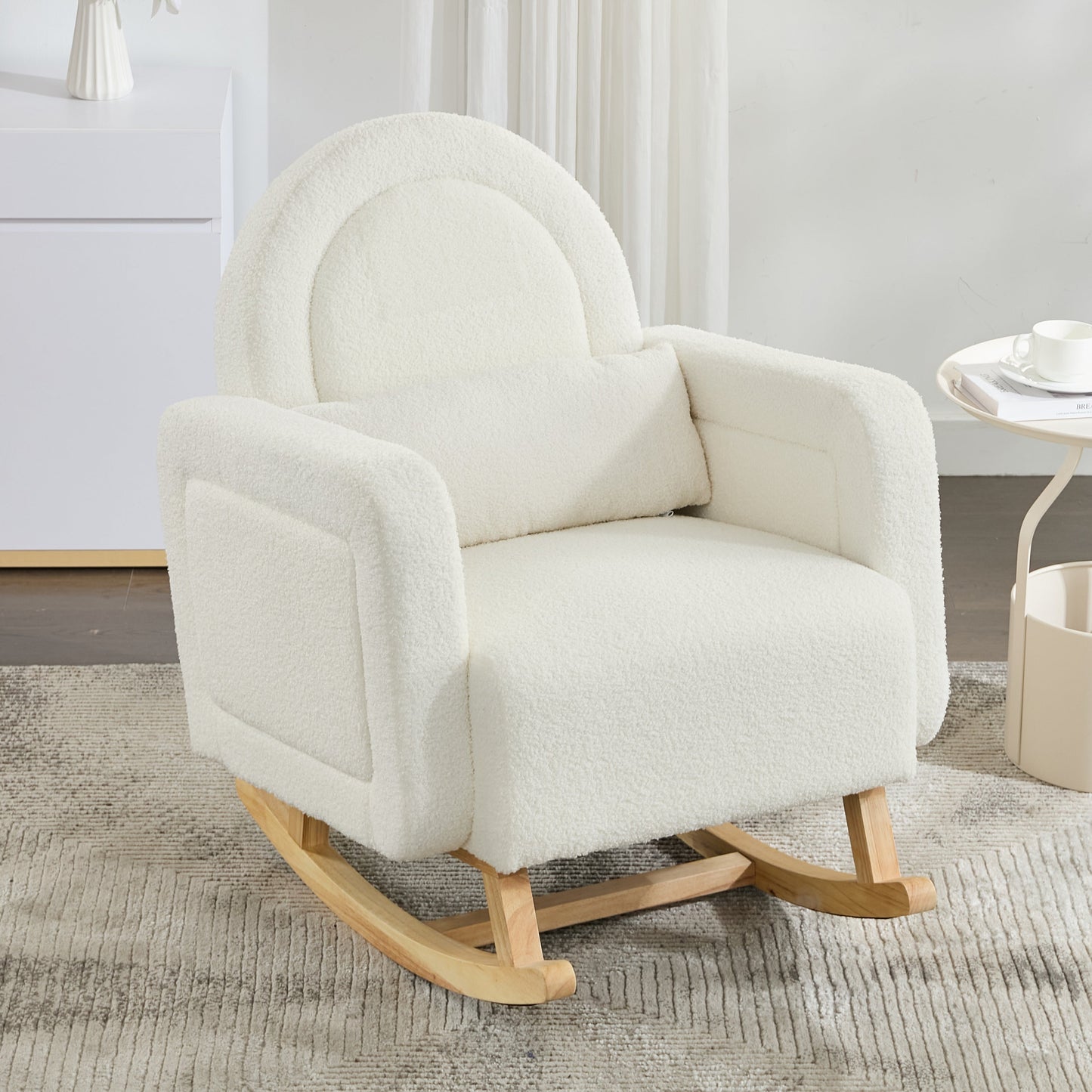 Accent Rocking Chair with Curved Back & Pillow