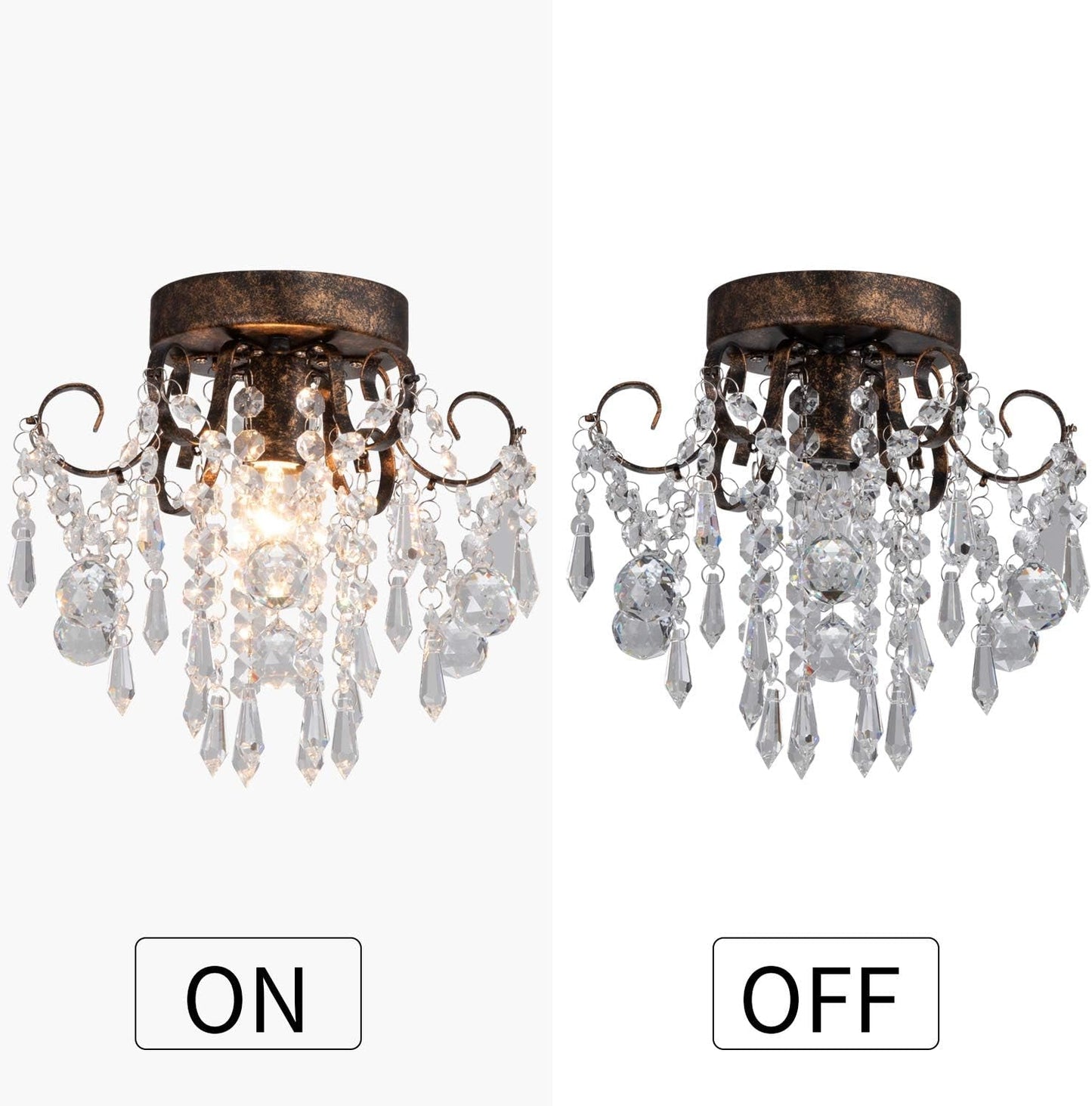 Small Crystal Ceiling Light Fixture Flush Mount,Black Ceiling Lights Modern Chandelier,Bedroom Hallway Closet Light Fixture Ceiling,Dia9.5 1 Light.-1